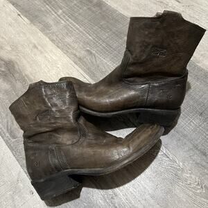 Frye Chelsea Brown Brushed Leather Ankle Bootie Cowboy Western Boots Size 7.5